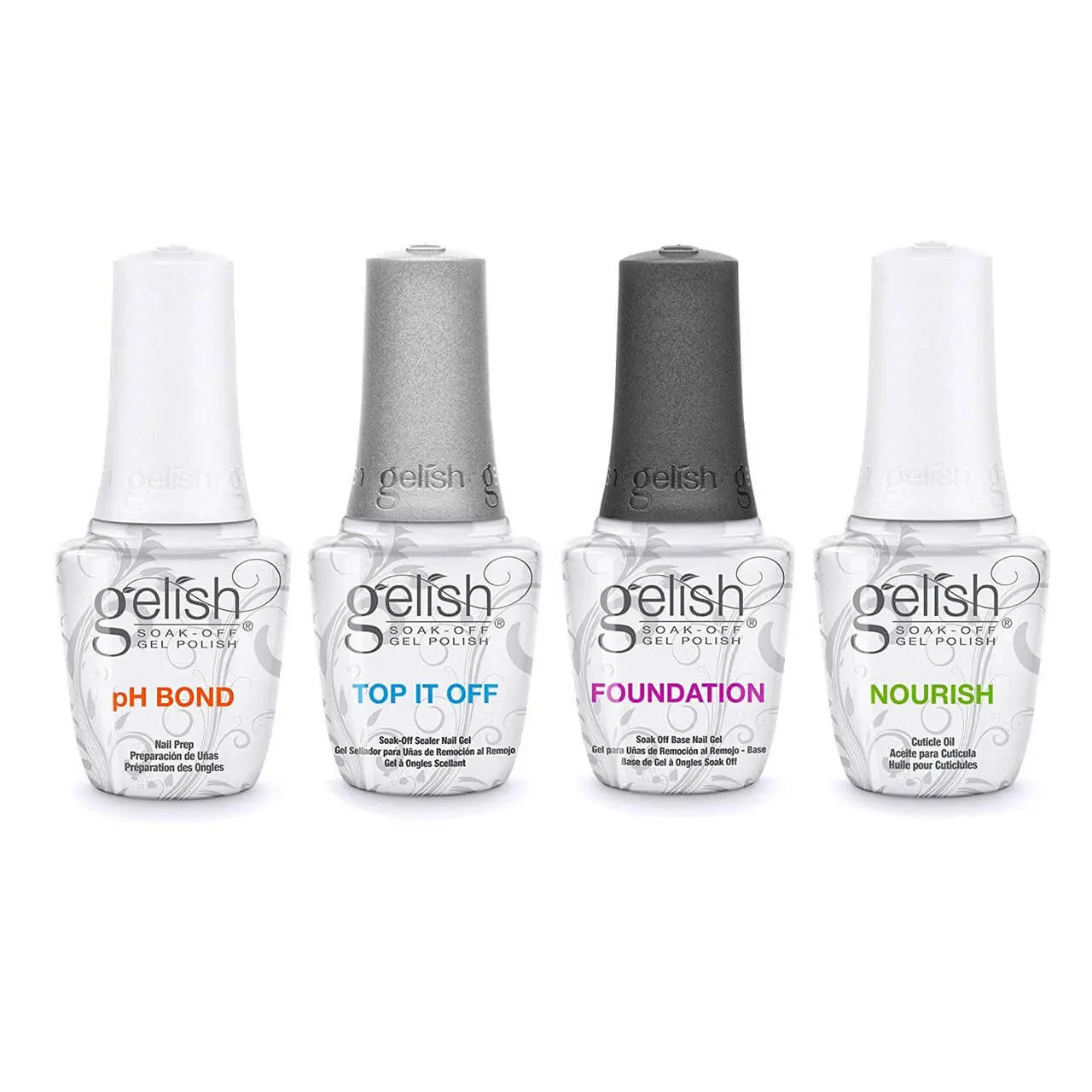 Gelish Fantastic Four Set Foundation Gel, Top it Off, Nail Prep, Cuticle Oil Gelish