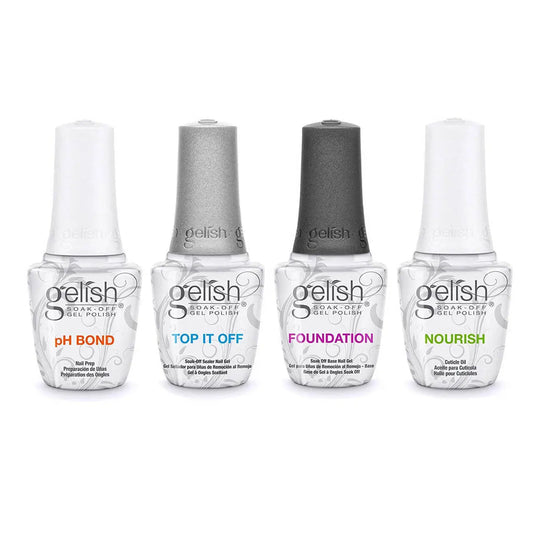 Gelish Fantastic Four Set Foundation Gel, Top it Off, Nail Prep, Cuticle Oil Gelish