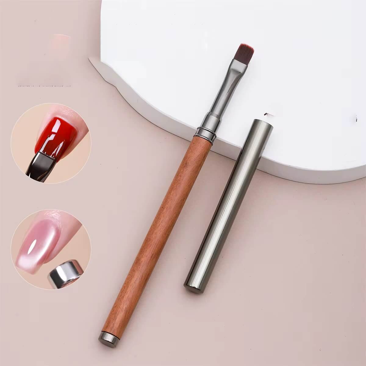 Nail Brush Dual French Wood Handle with Magnet Premier Nail Supply