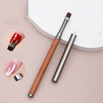 Nail Brush Dual French Wood Handle with Magnet Premier Nail Supply