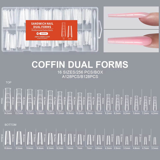 Nail Tip Extensions Coffin Dual Nail Forms 256pcs#1/6339-12 Beyond Beauty Page