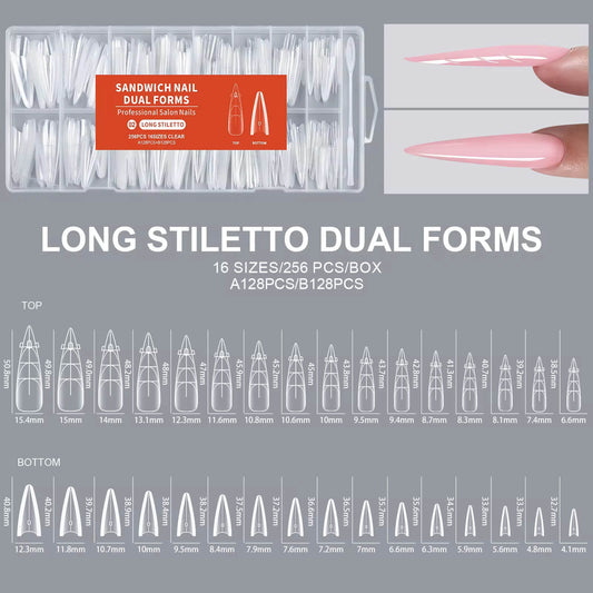 Nail Tip Extensions - Long Stiletto Dual Nail Forms 256pcs #2/7499-12 Beyond Beauty Page