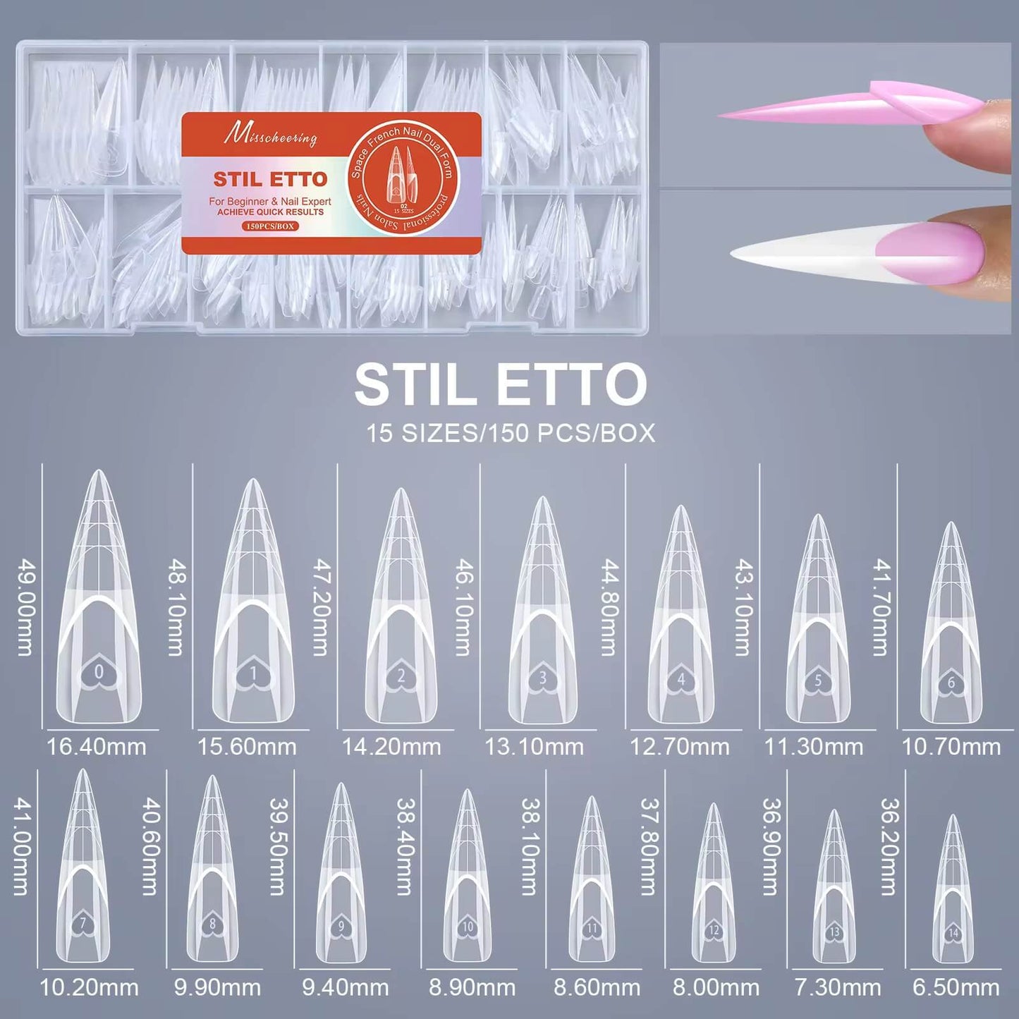 Nail Tip Poly Gel Form Extension Space French Stiletto #2/6074-9 Beyond Beauty Page